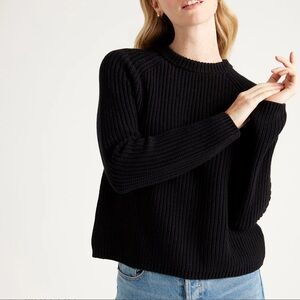 Quince 100% Organic Cotton Fisherman Crew Sweater Black